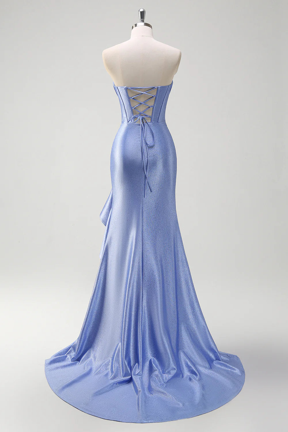 Light Blue Strapless Crystal Corset Mermaid with Lace-Up Back Evening Dress