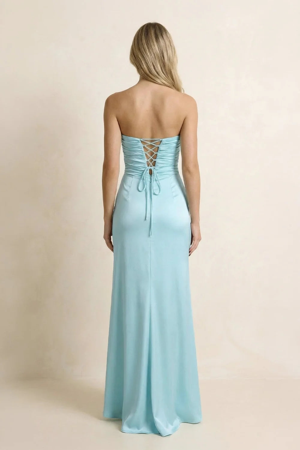 Light Blue Strapless Keyhole Evening Dresses