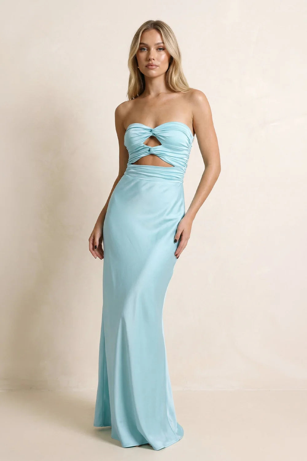 Light Blue Strapless Keyhole Evening Dresses