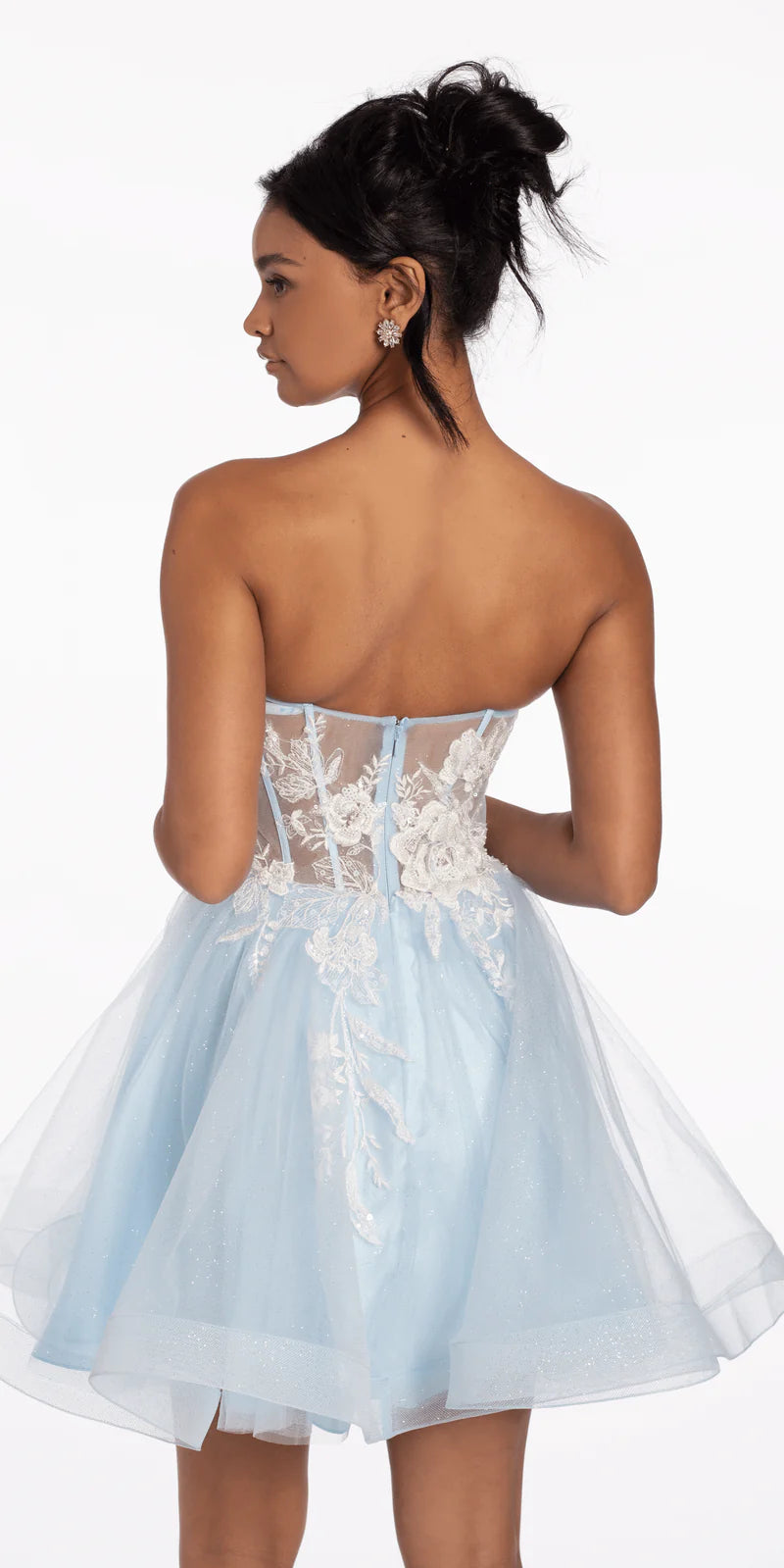 Light Blue Strapless Lace-Appliquéd Corset Homecoming Dresses