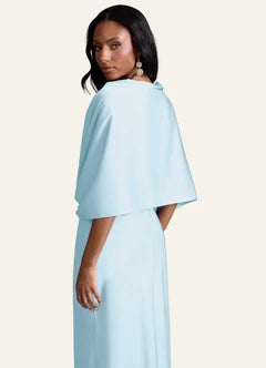 Light Blue Strapless Ruched Satin Mermaid Evening Dresses with Shawl