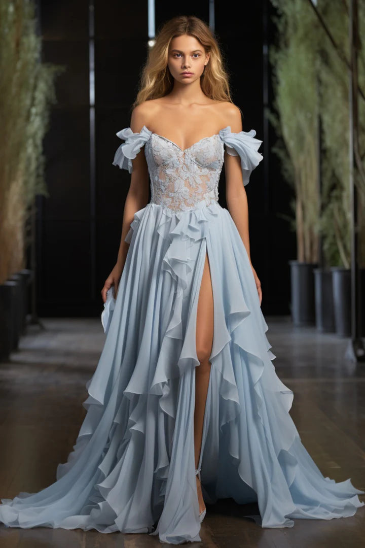 Light blue ruffled camisole ball dress