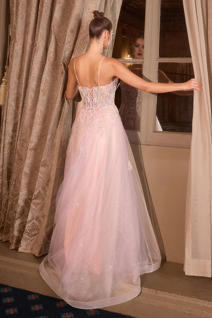 Light pink V-neck thin suspender sheer dress