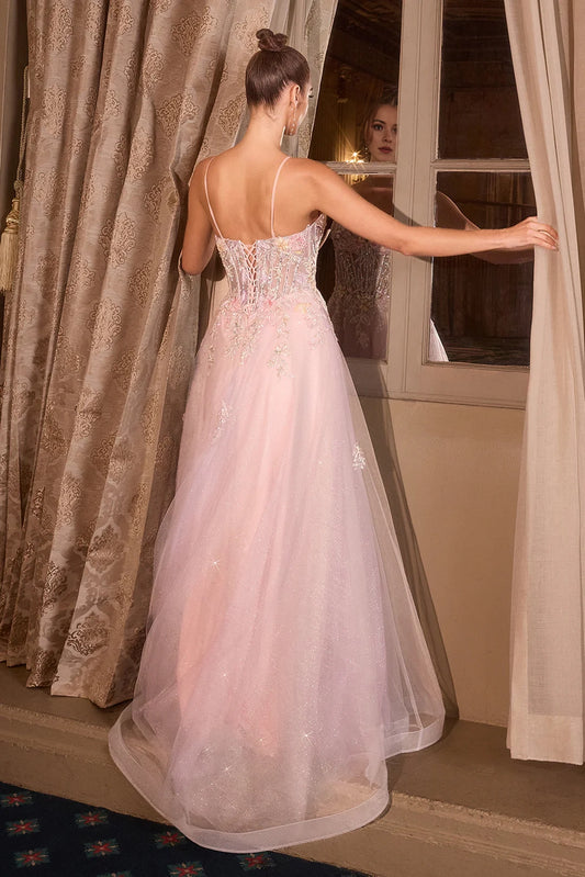 Light pink V-neck thin suspender sheer dress