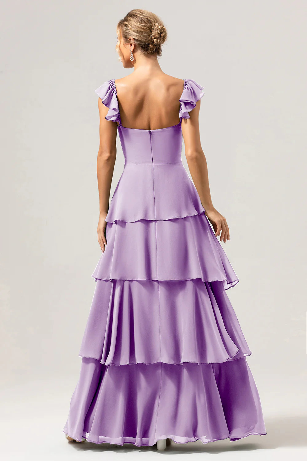 Eucalyptus A Line Off The Shoulder Tiered Long Bridesmaid Dress