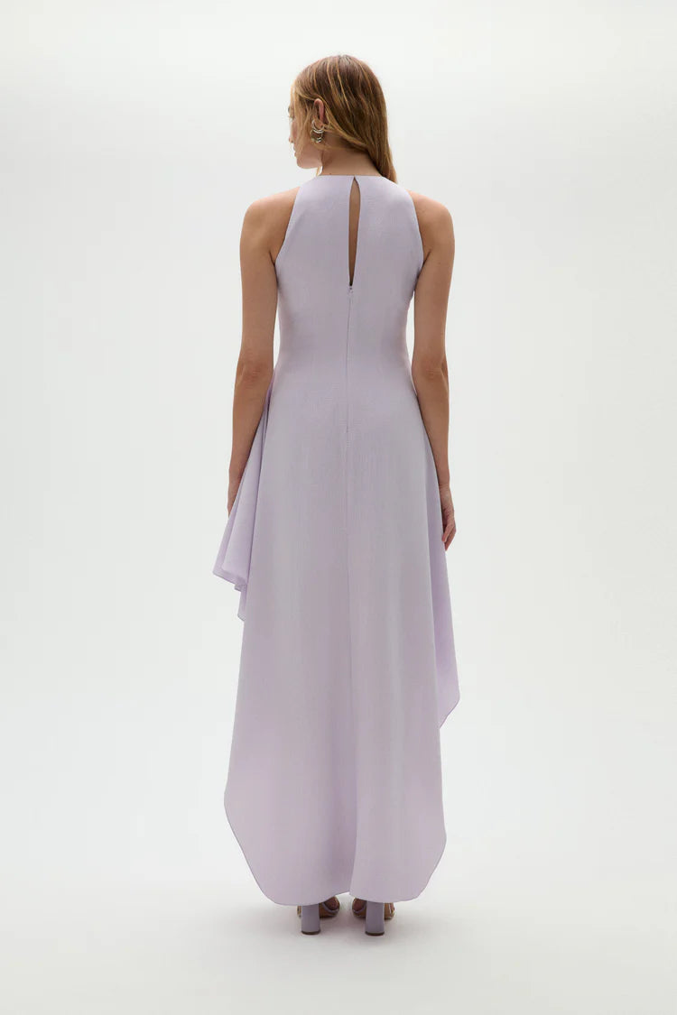 Lilac Halter Neck Layered Ruffle High Low Maxi Evening Dresses