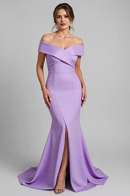 Lilac Mermaid Off The Shoulder Mother Of The Bride Dress With Slit