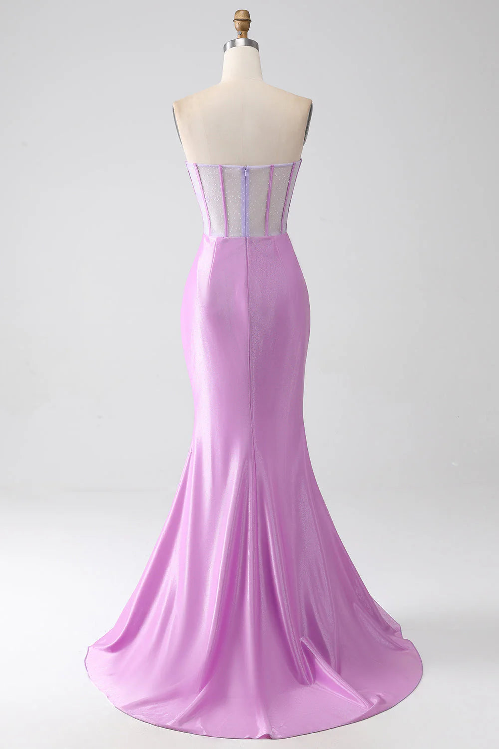 Lilac Mermaid Sweetheart Strapless Pleated Corset Prom Dress with Slit