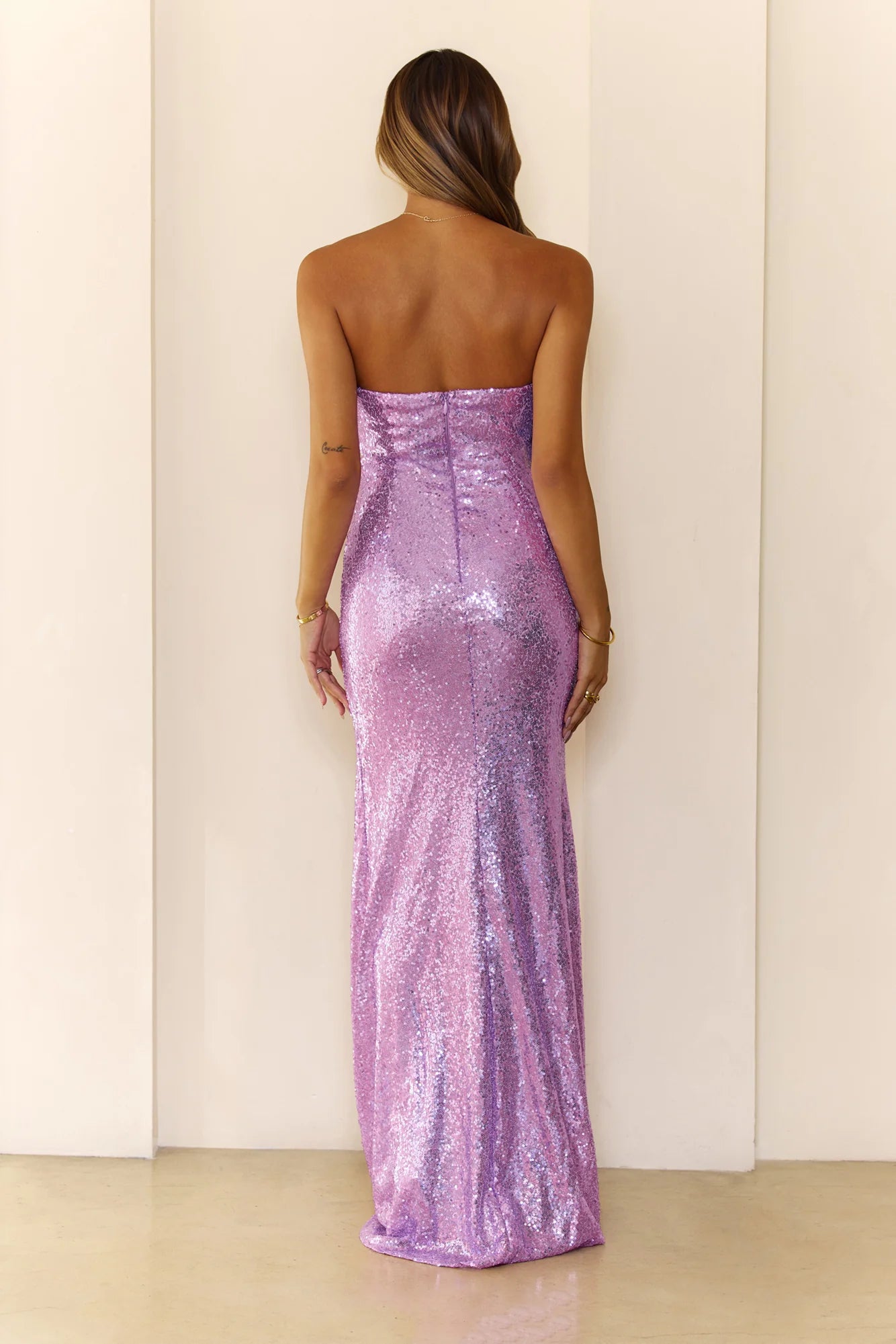 Lilac Sequin Strapless 3D Floral Mermaid Maxi Evening Dresses