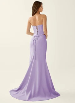 Lilac Strapless Corset Mermaid Slit Evening Dresses