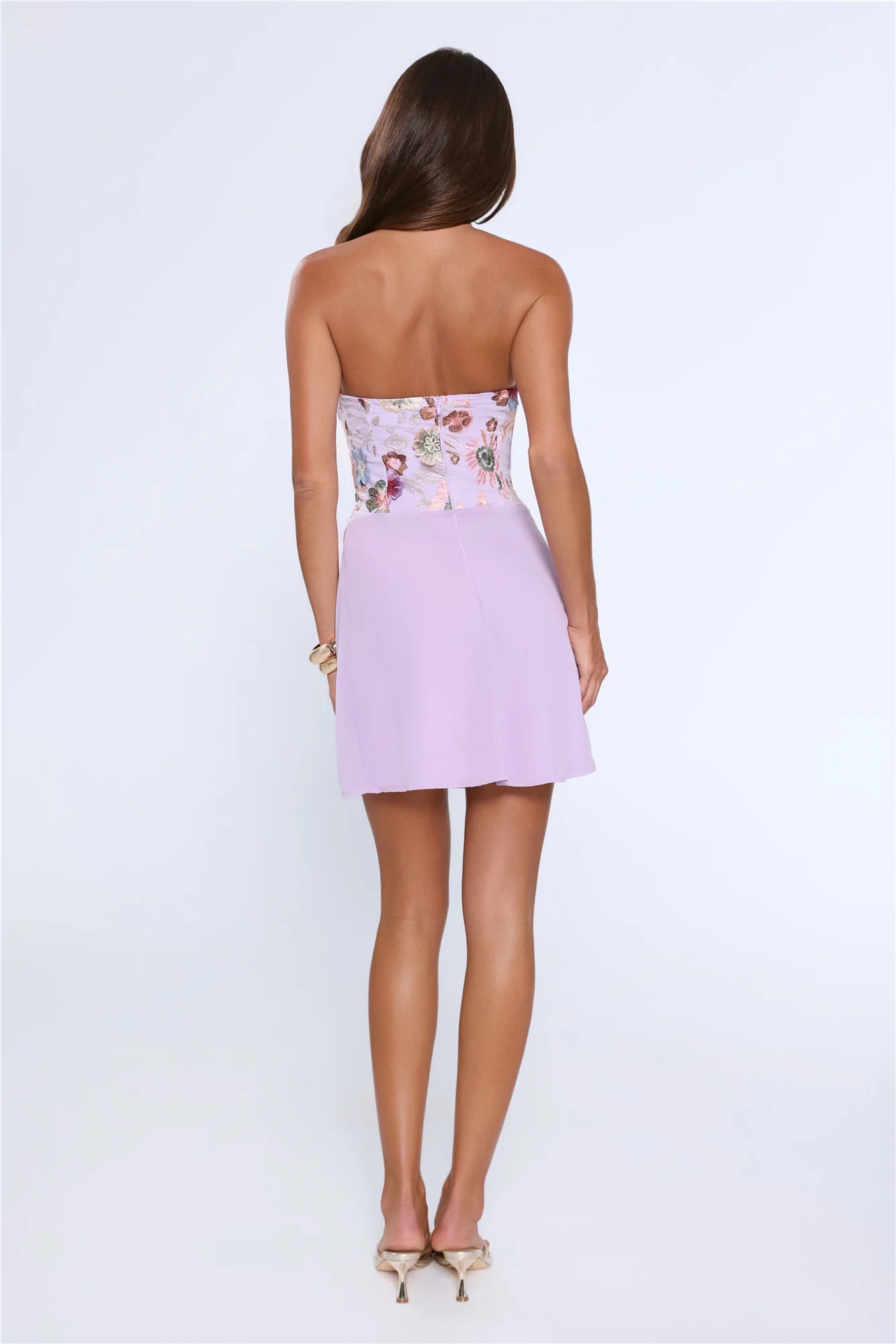 Lilac Strapless Embroidered Floral Mini Evening Dresses