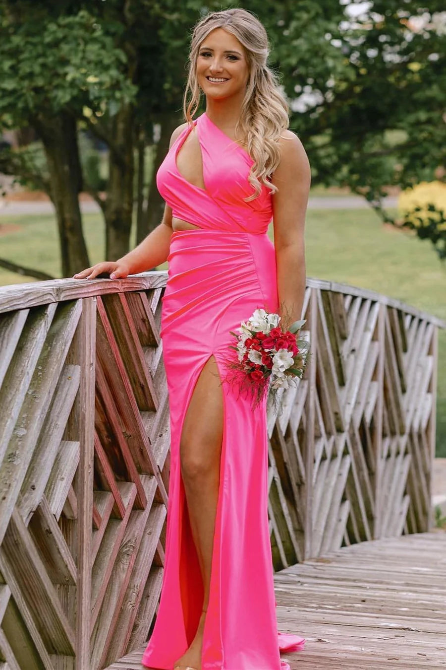 One-Shoulder  Keyhole Mermaid Long Prom Dress with Slit ﻿