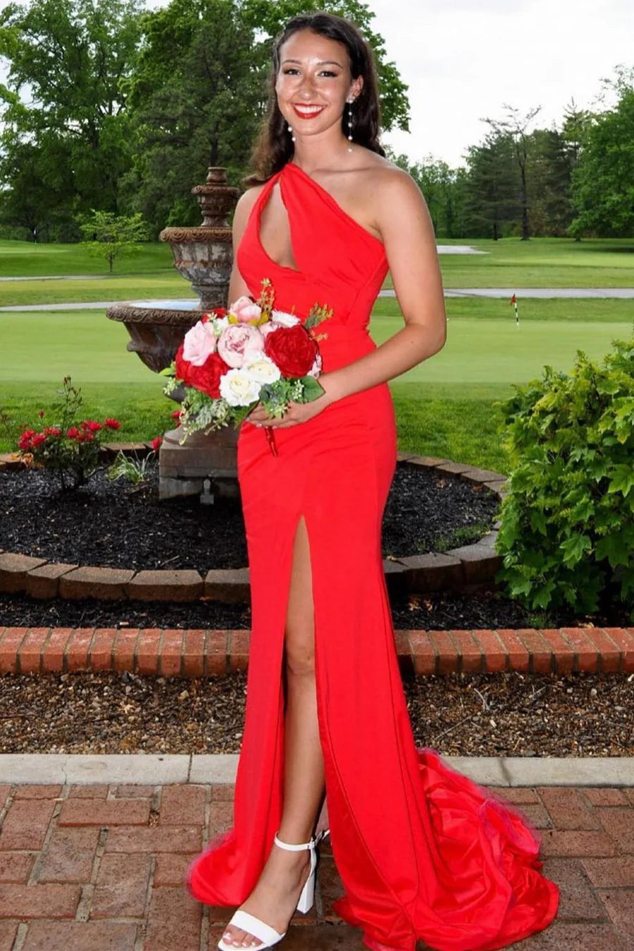 One-Shoulder  Keyhole Mermaid Long Prom Dress with Slit ﻿