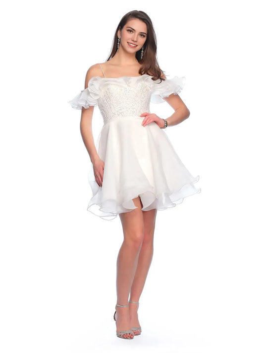Luxury A-Line Sequins Off the shoulder ruffled sleeves Lace-up back  back Short flounce Homecoming Dress for women hot sale
