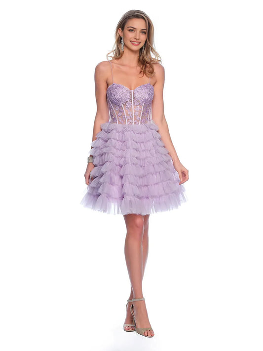 Luxury A-Line tiered Sweetheart Sleeveless Lace Up Short-Min Homecoming Dress hot sale