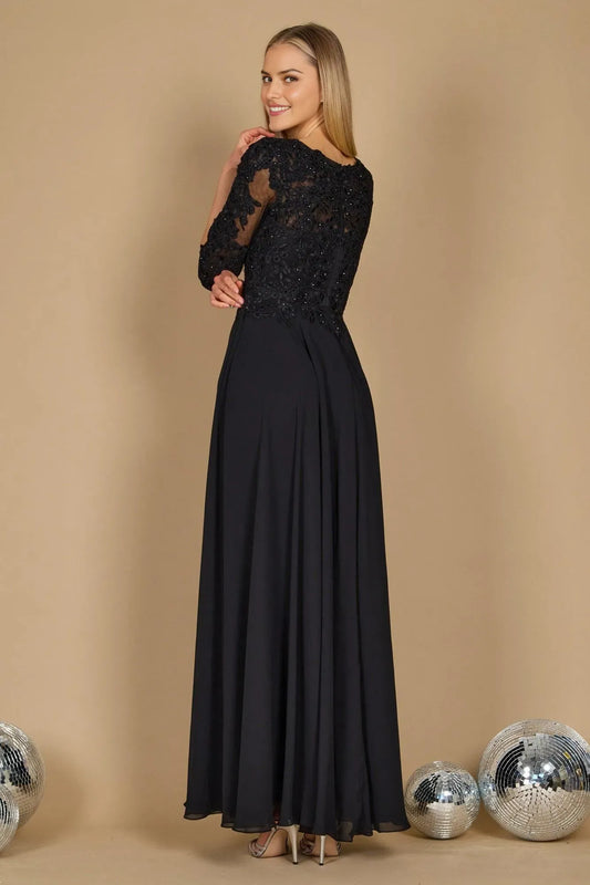 Luxury Black Sheath Lace V Neck Three-Quarter Sleeve Back Zip Ankle-Length Mother of the Bride Dress ready to ship