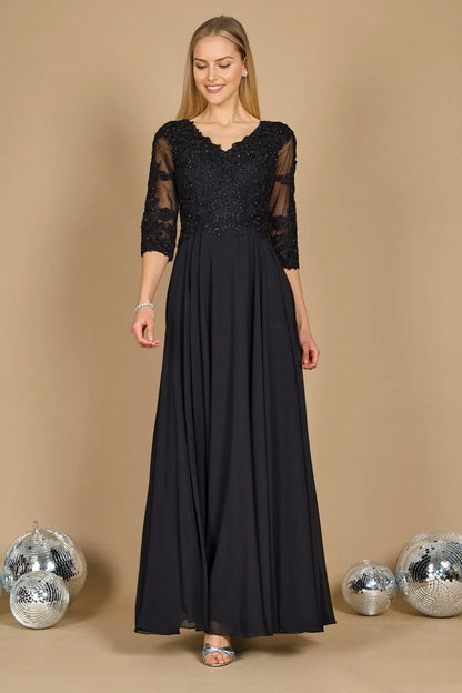 Luxury Black Sheath Lace V Neck Three-Quarter Sleeve Back Zip Ankle-Length Mother of the Bride Dress ready to ship