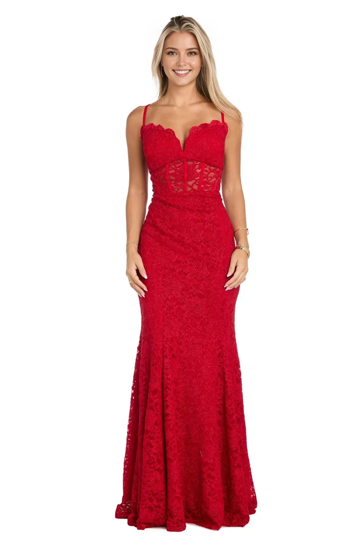 Luxury Red Mermaid Sweetheart Neckline Sleeveless Lace Strap Cut-Out Back Floor-Length Prom Dress