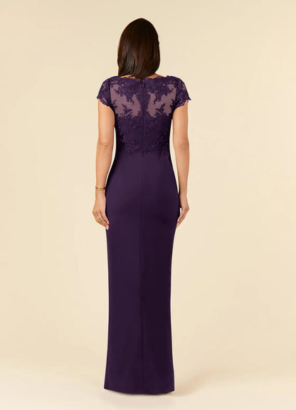 Luxury Sheath V-Neck Cap Sleeves Illusion Back Zip Floor-Length Side Leg Slit Mother of the Bride Dress for women hot sale