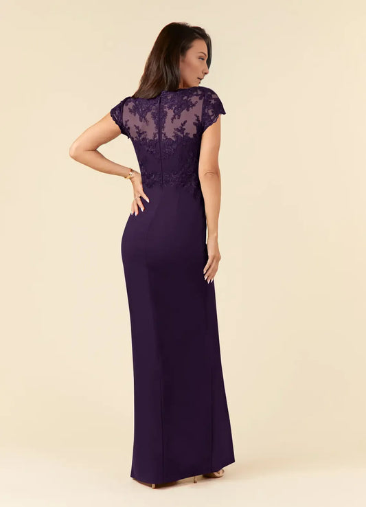 Luxury Sheath V-Neck Cap Sleeves Illusion Back Zip Floor-Length Side Leg Slit Mother of the Bride Dress for women hot sale