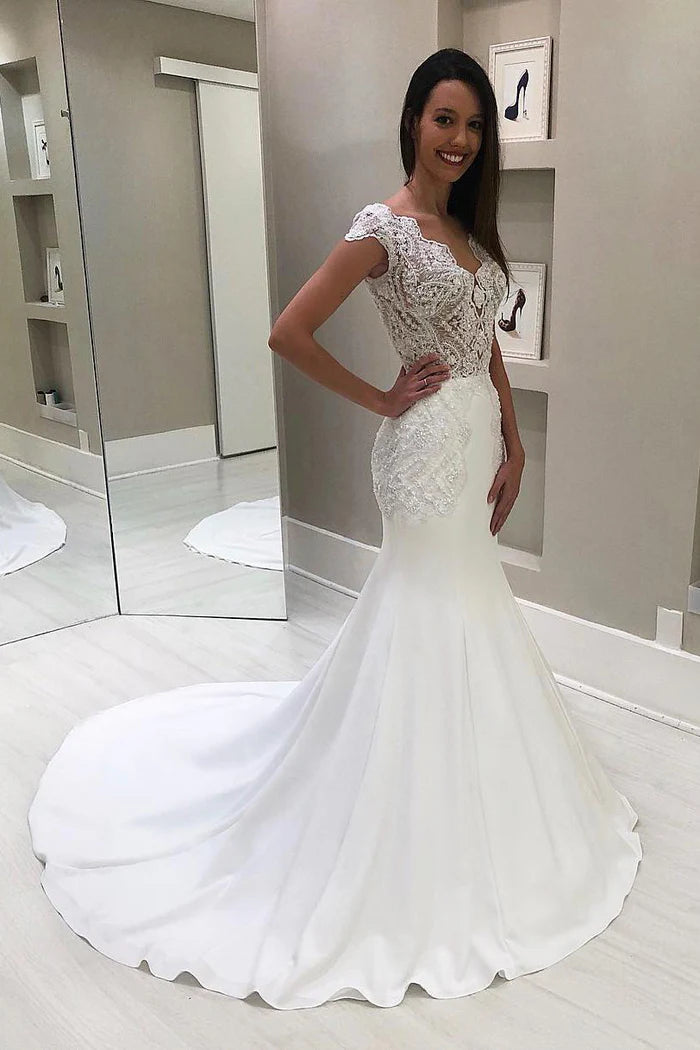 Luxury V-neck lace mermaid wedding dress