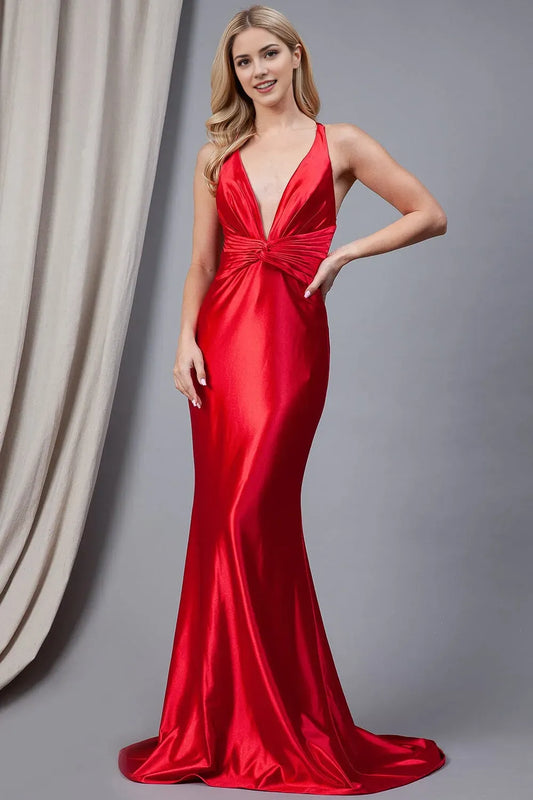 Luxury deep V-neck  Sleeveless crisscross back Floor length  prom dress for women hot sale