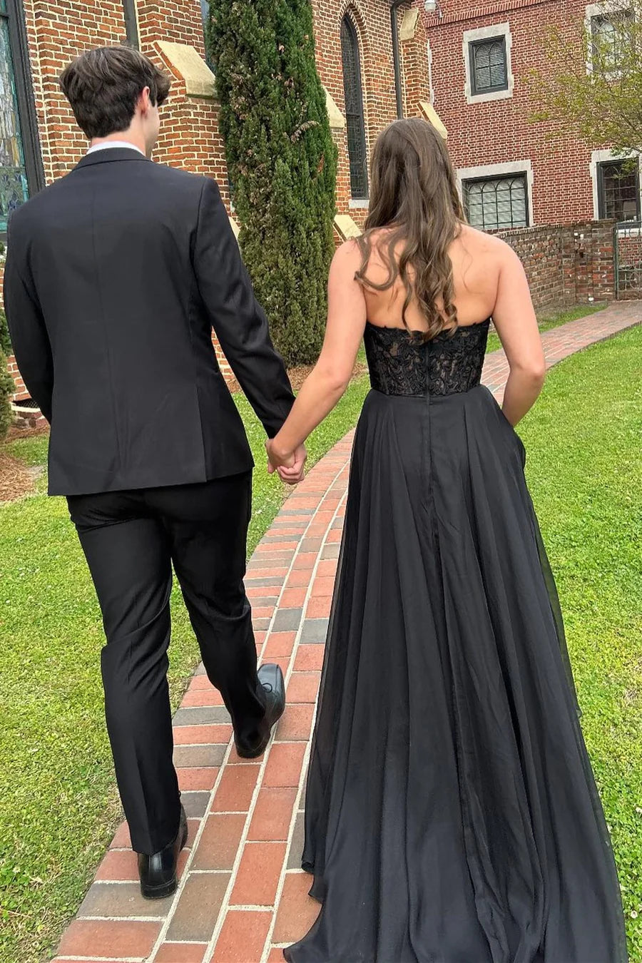 Chiffon applique strapless A-line long ball dress