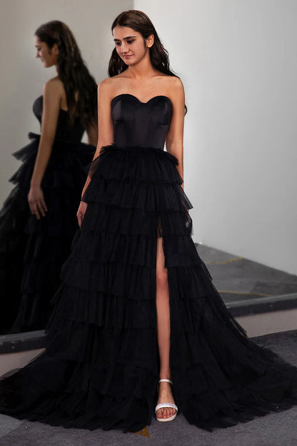 Strapless waist cinching cake skirt side slit long skirt mopping the floor