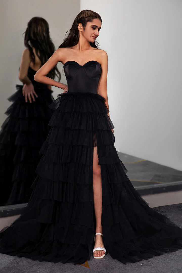 Strapless waist cinching cake skirt side slit long skirt mopping the floor