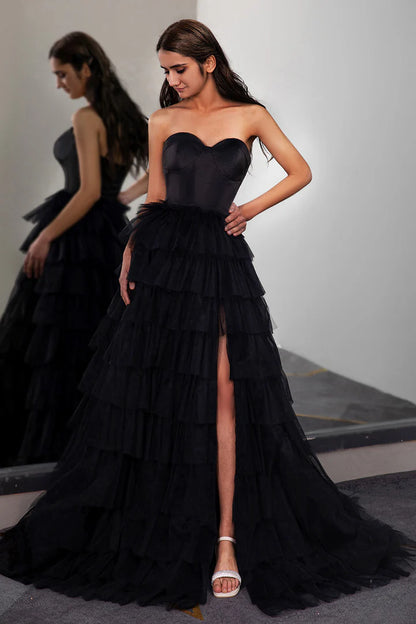 Strapless waist cinching cake skirt side slit long skirt mopping the floor