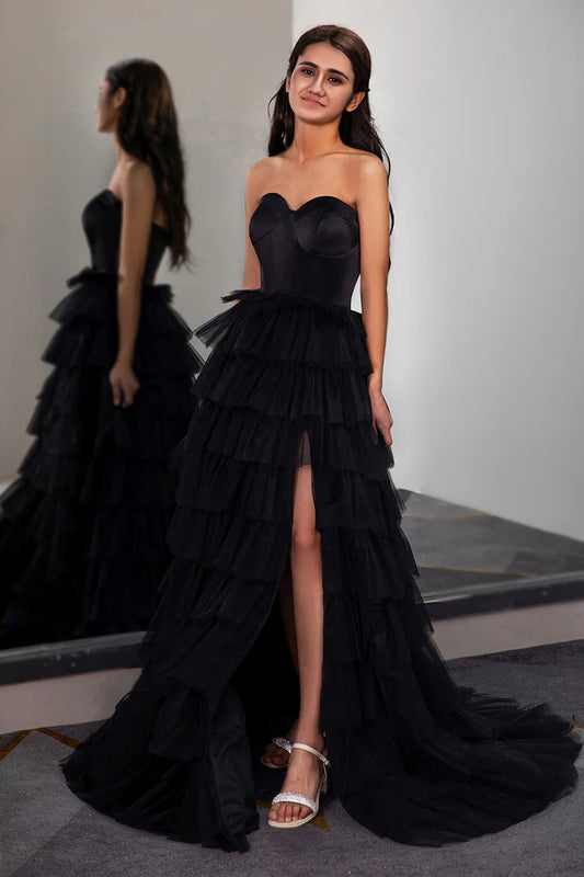Strapless waist cinching cake skirt side slit long skirt mopping the floor