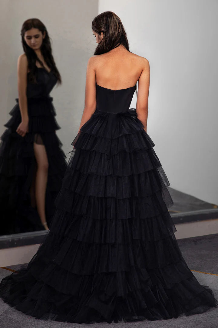 Strapless waist cinching cake skirt side slit long skirt mopping the floor