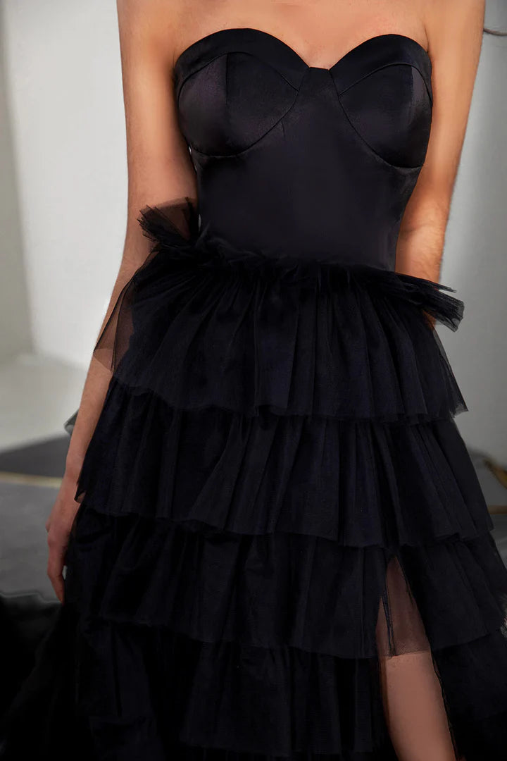 Strapless waist cinching cake skirt side slit long skirt mopping the floor