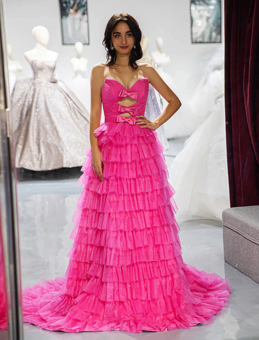 Sweet pink strapless strapless strapless bow ball dress
