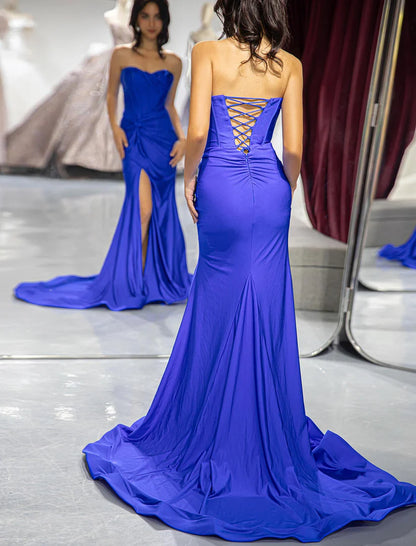 Strapless fishbone strapless irregular pleated design side slit long skirt