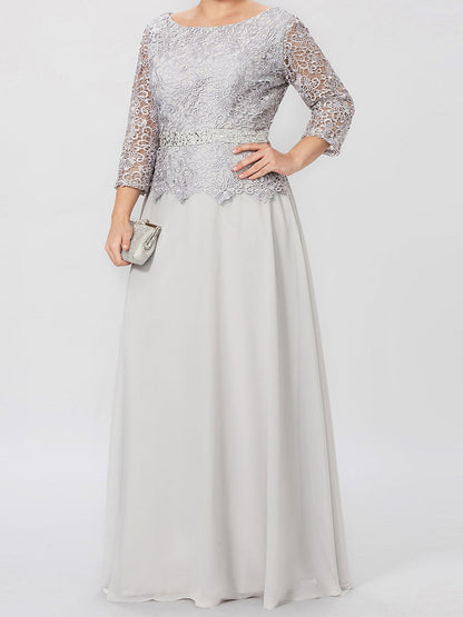 Round neck 3/4 long sleeved floor standing bridal mother dress with decals