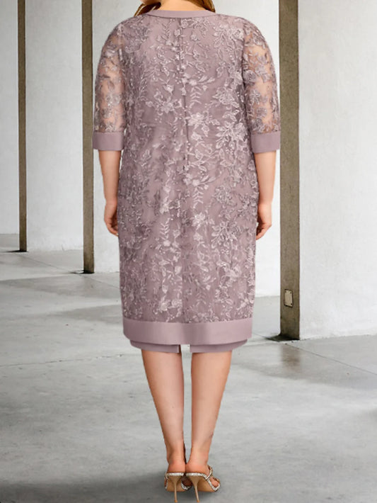 Tight columnar bridal mother dress paired with a knee length jacket