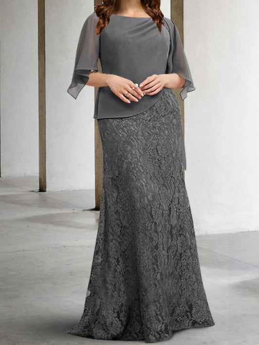 Tight cylindrical bridal mother gown with decals