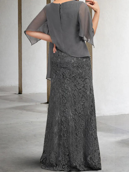 Tight cylindrical bridal mother gown with decals
