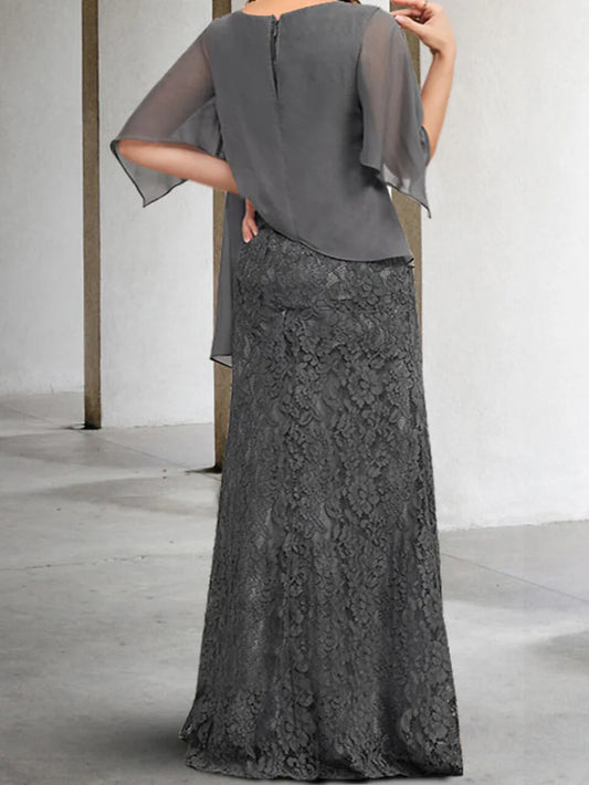 Tight cylindrical bridal mother gown with decals