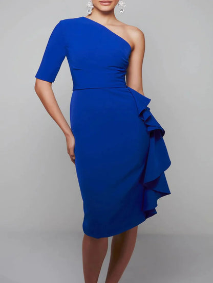 Lotus leaf edge single shoulder bridal mother dress