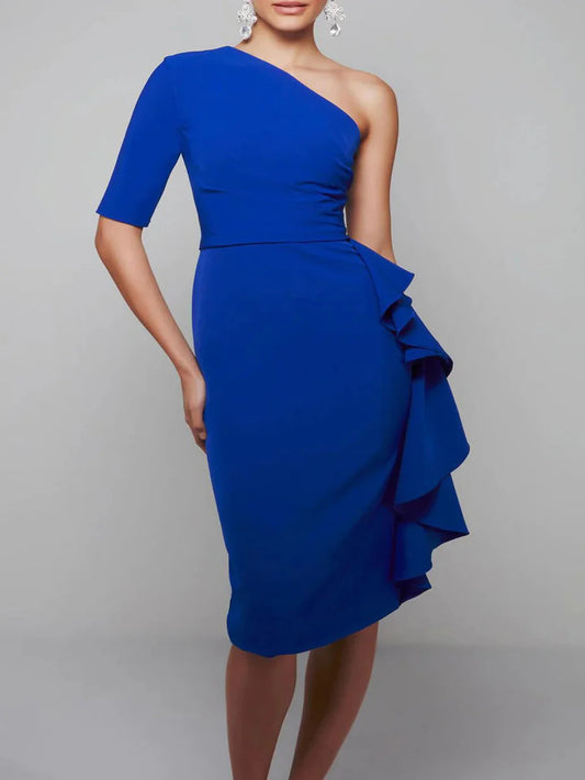 Lotus leaf edge single shoulder bridal mother dress