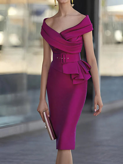 Tight off shoulder bridal mother dress with belt