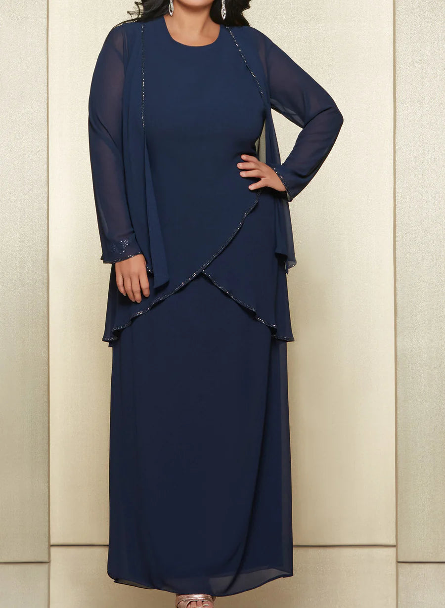 Tight round neck chiffon bridal gown with jacket