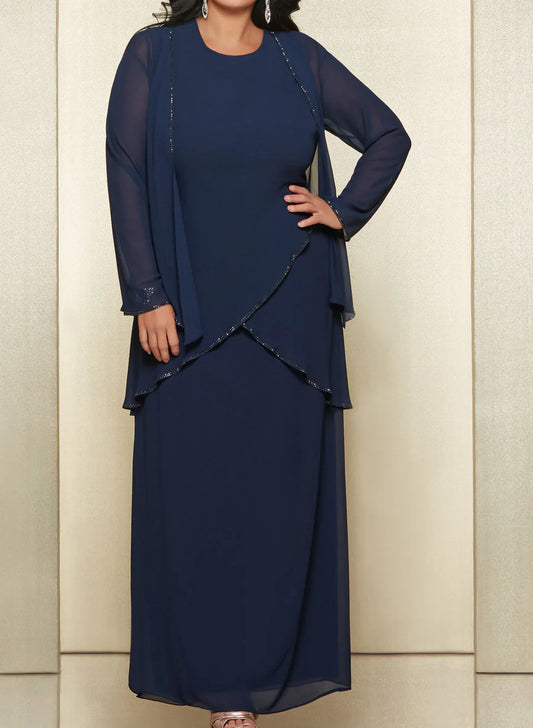 Tight round neck chiffon bridal gown with jacket