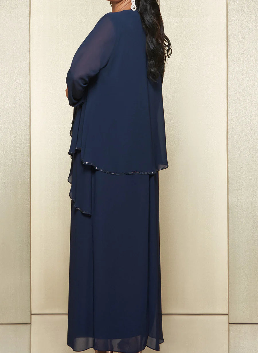 Tight round neck chiffon bridal gown with jacket