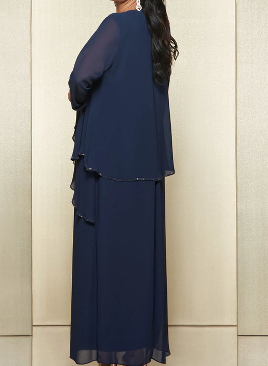 Tight round neck chiffon bridal gown with jacket