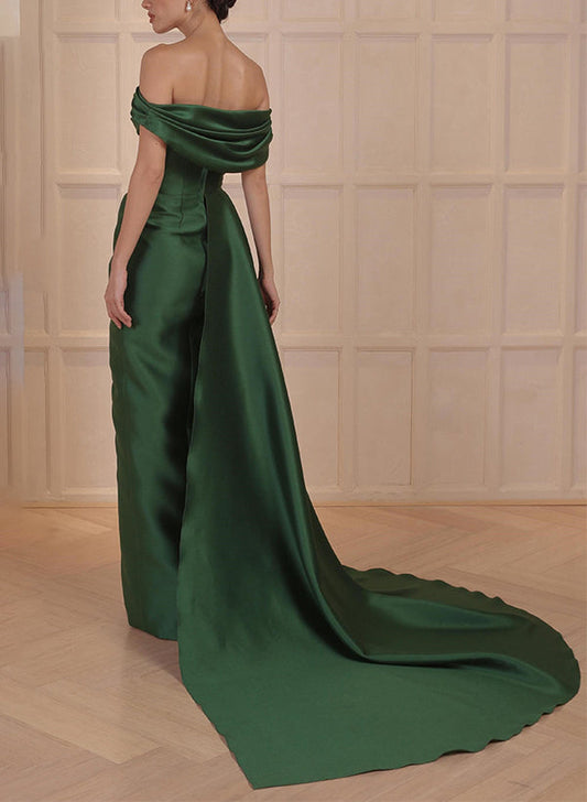 A-line/Princess off shoulder satin bridal dress