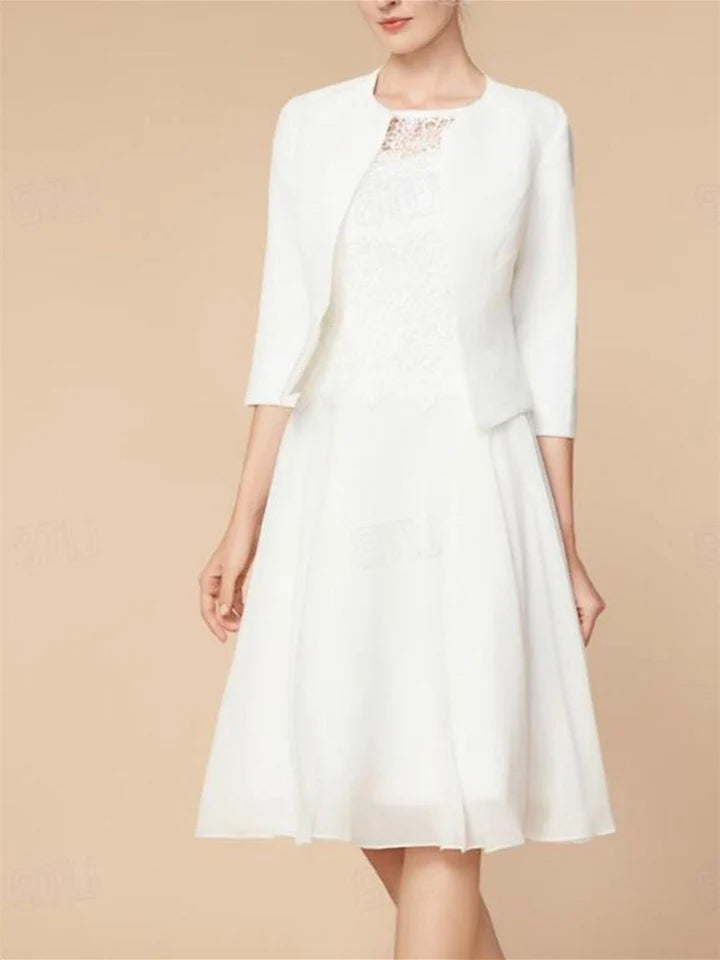 A-Line/Princess 3/4 Length Sleeve Knee Length Mother of the Bride Dresses with Wraps