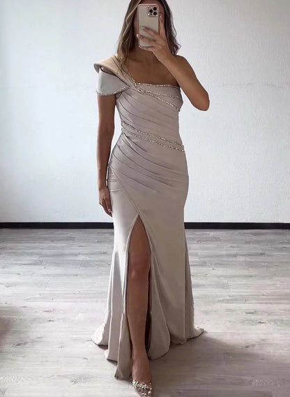 Mermaid One Shoulder Sleeveless Floor Standing Bridal Mother Dress